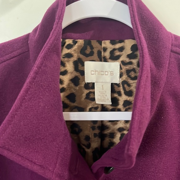 EUC Chicos Size 1 Evening plum colored Jacket w/Leopard Cheetah Fully … - Picture 4 of 8